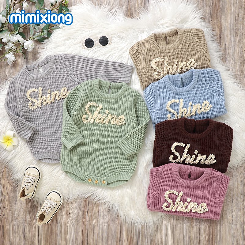 Mimixiong Baby Romper Custom Logo Embroidery Baby Clothes Newborn Long Sleeve Knitted Baby Sweater Romper