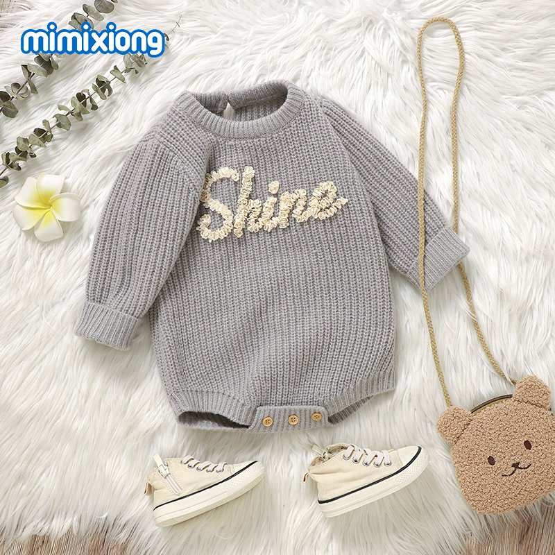 Mimixiong Baby Romper Custom Logo Embroidery Baby Clothes Newborn Long Sleeve Knitted Baby Sweater Romper