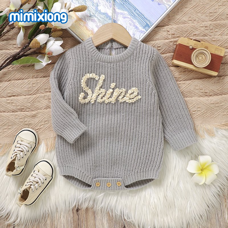 Mimixiong Baby Romper Custom Logo Embroidery Baby Clothes Newborn Long Sleeve Knitted Baby Sweater Romper
