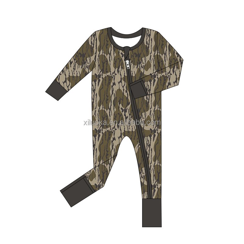 Custom Print Double Zipper Bamboo Fibers Viscose Baby Romper Toddler Bamboo Pajamas Sleepwear Rompers