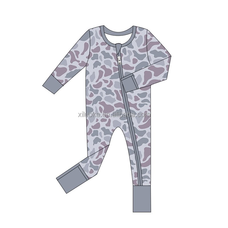 Custom Print Double Zipper Bamboo Fibers Viscose Baby Romper Toddler Bamboo Pajamas Sleepwear Rompers