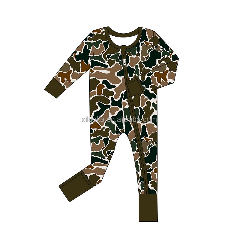 Custom Print Double Zipper Bamboo Fibers Viscose Baby Romper Toddler Bamboo Pajamas Sleepwear Rompers