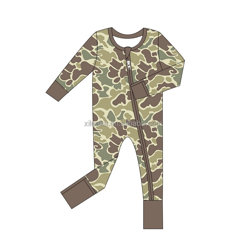 Custom Print Double Zipper Bamboo Fibers Viscose Baby Romper Toddler Bamboo Pajamas Sleepwear Rompers