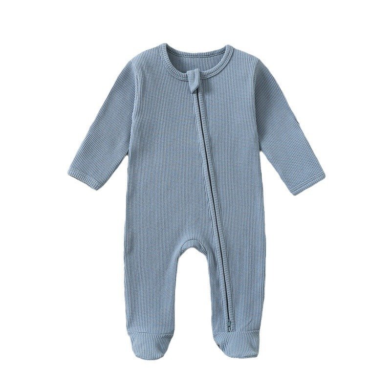 New Design Waffle pure color baby romper Soft Breathable Long Sleeve Baby Rompers Zipper baby pajama
