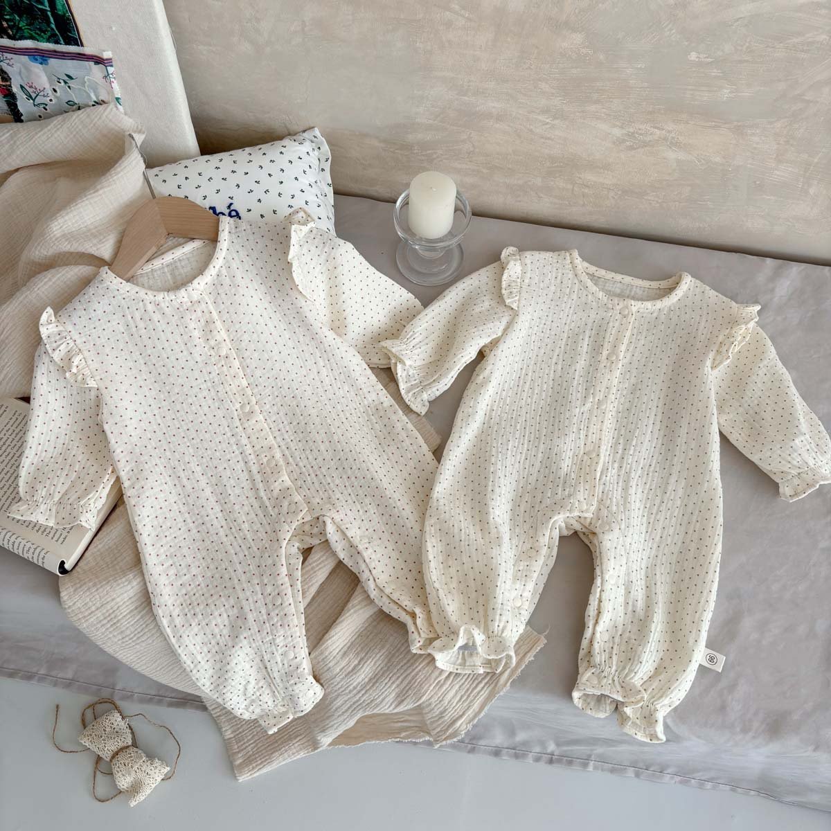 Wholesale 2024 Fall Baby Clothing Fashion Polka Dot Long Sleeve Cotton Baby Rompers
