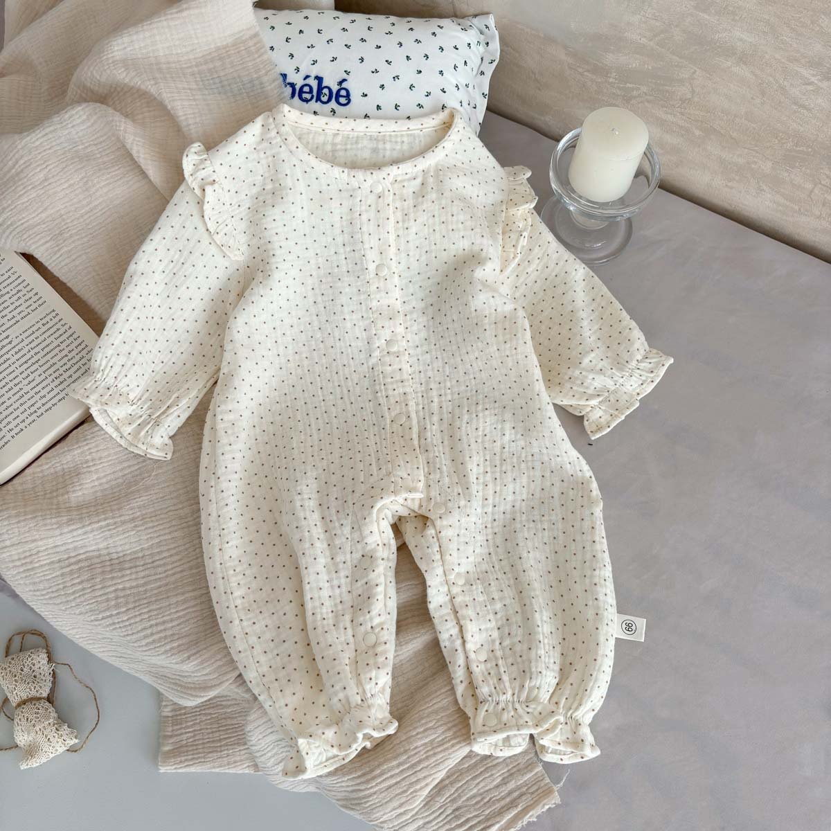 Wholesale 2024 Fall Baby Clothing Fashion Polka Dot Long Sleeve Cotton Baby Rompers
