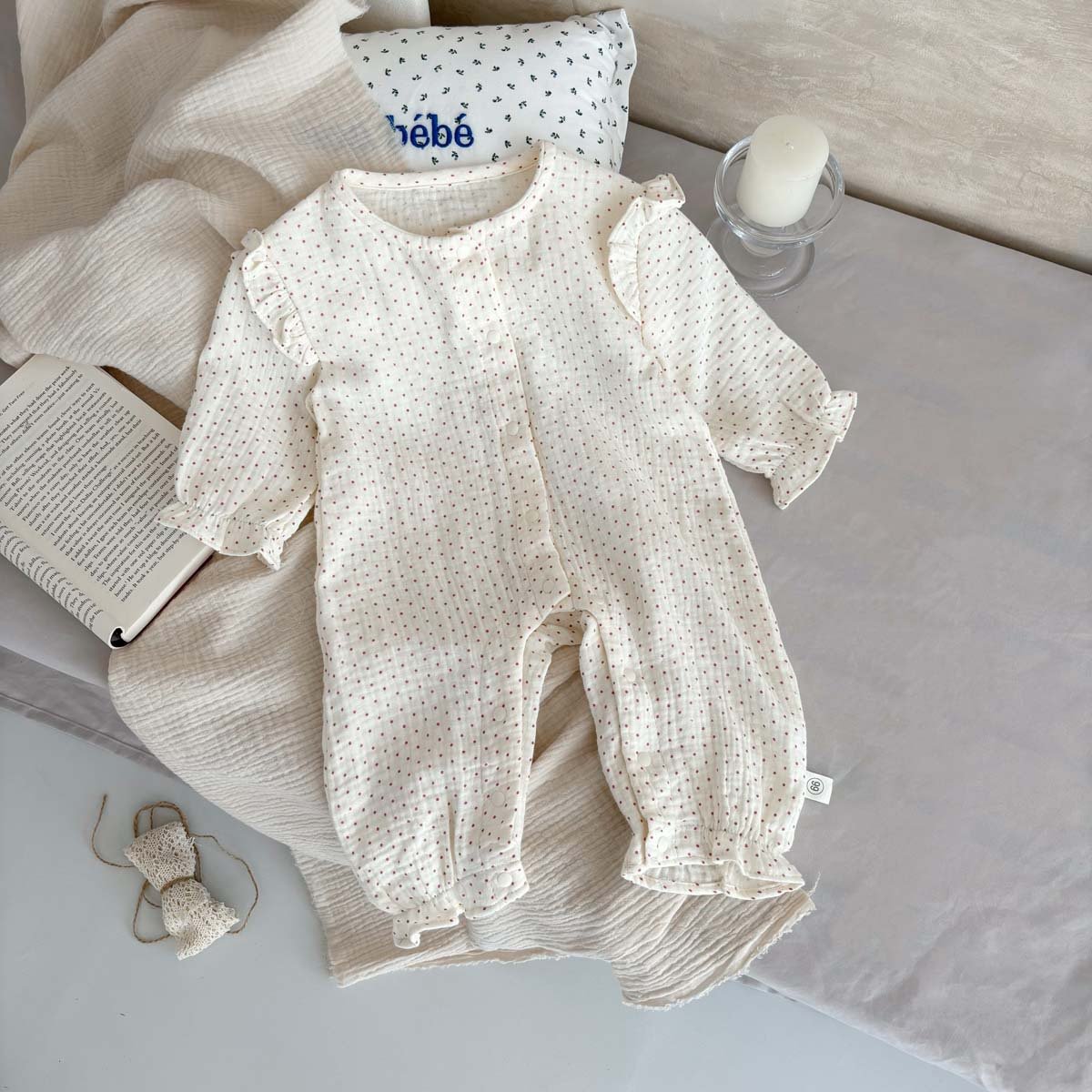 Wholesale 2024 Fall Baby Clothing Fashion Polka Dot Long Sleeve Cotton Baby Rompers