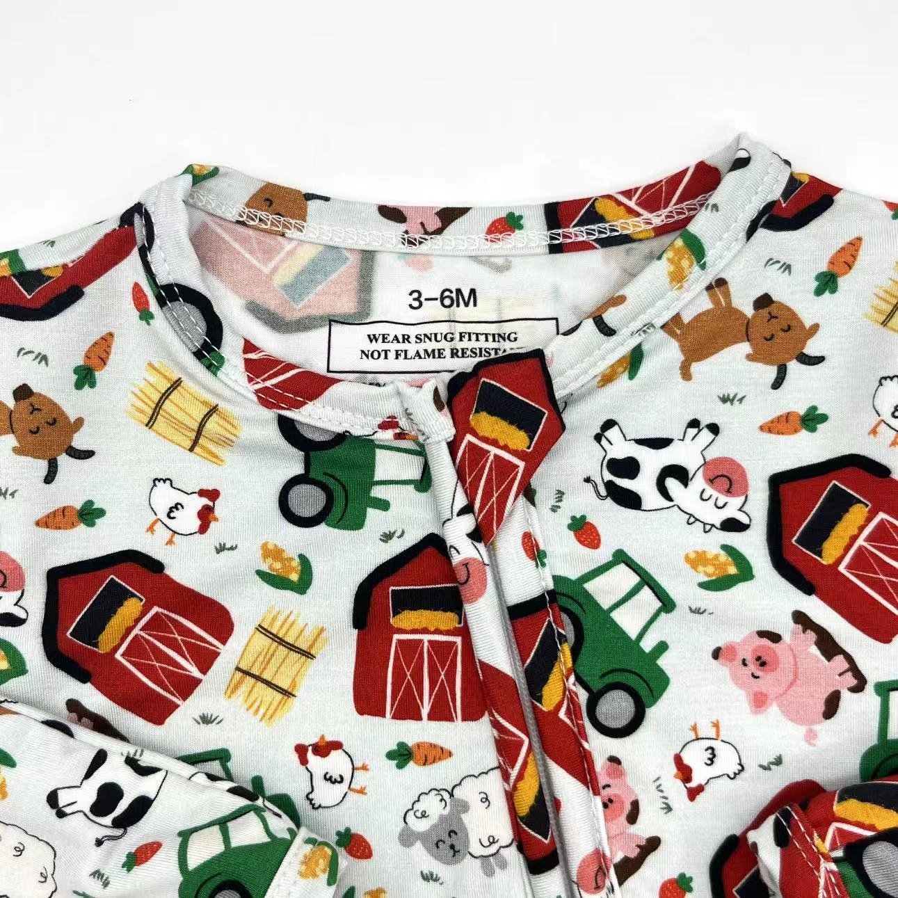 New Arrival pink cherry pattern custom spandex Bamboo grip zipper baby girl clothes
