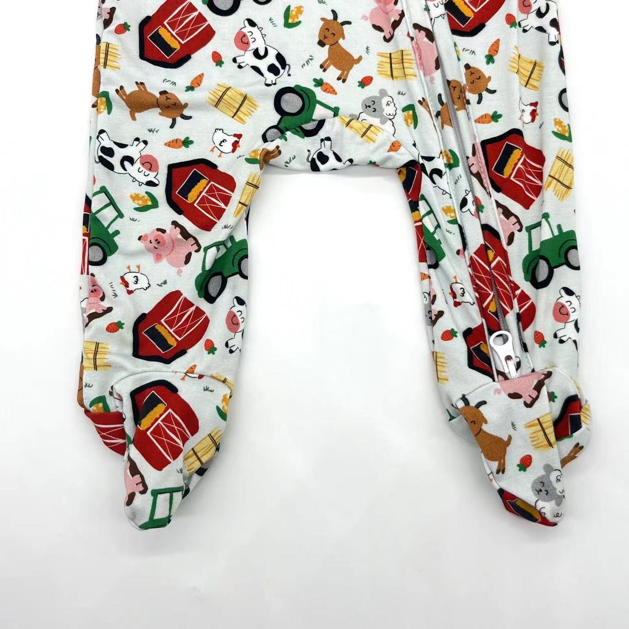New Arrival pink cherry pattern custom spandex Bamboo grip zipper baby girl clothes
