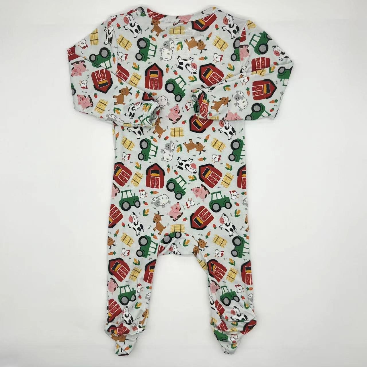 New Arrival pink cherry pattern custom spandex Bamboo grip zipper baby girl clothes