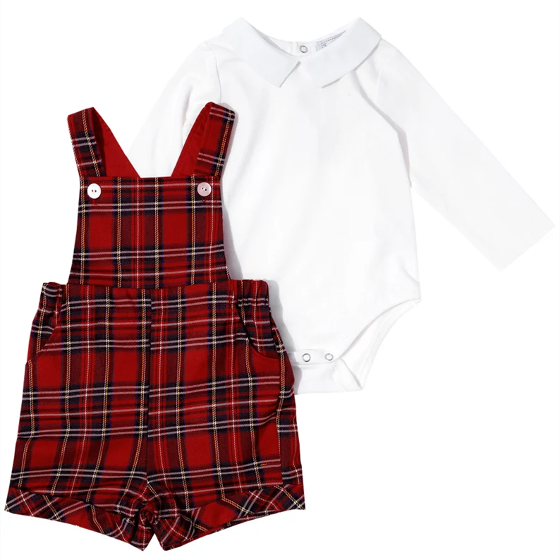 Custom Summer Red & Blue Plaid Overall Cute 100% Cotton Natural Organic Baby Rompers Kids Clothing Baby Clothes