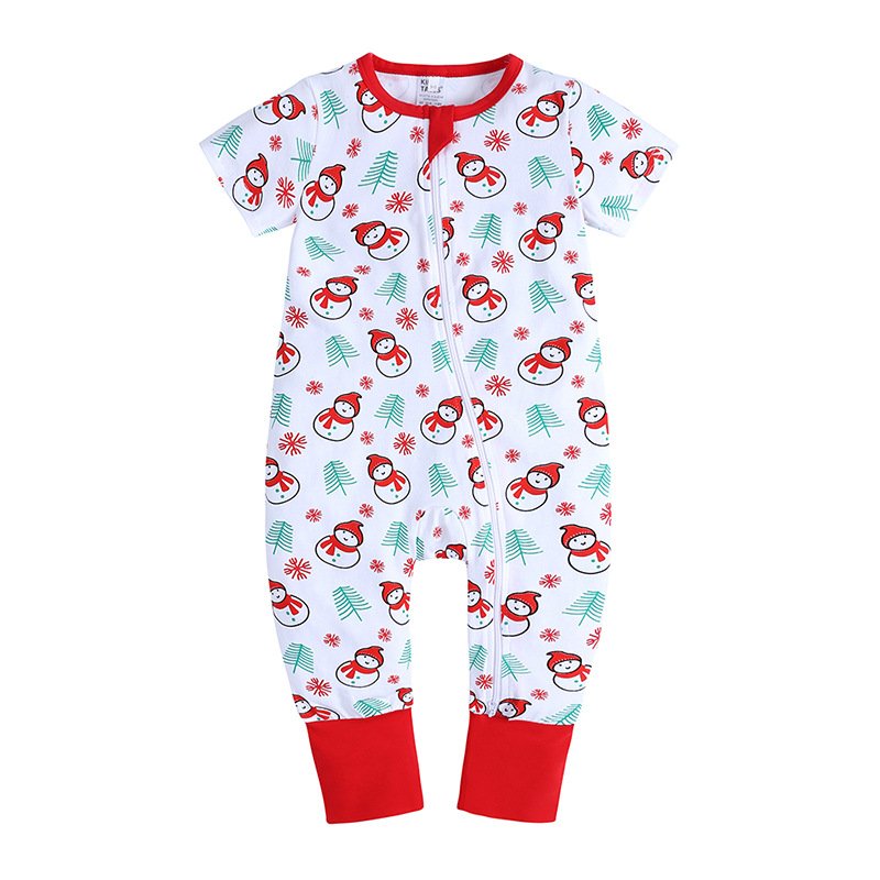 Custom Autumn Christmas Print Romper Long Sleeve Soft Bamboo Festival Clothes Pajamas Double Zipper baby rompers