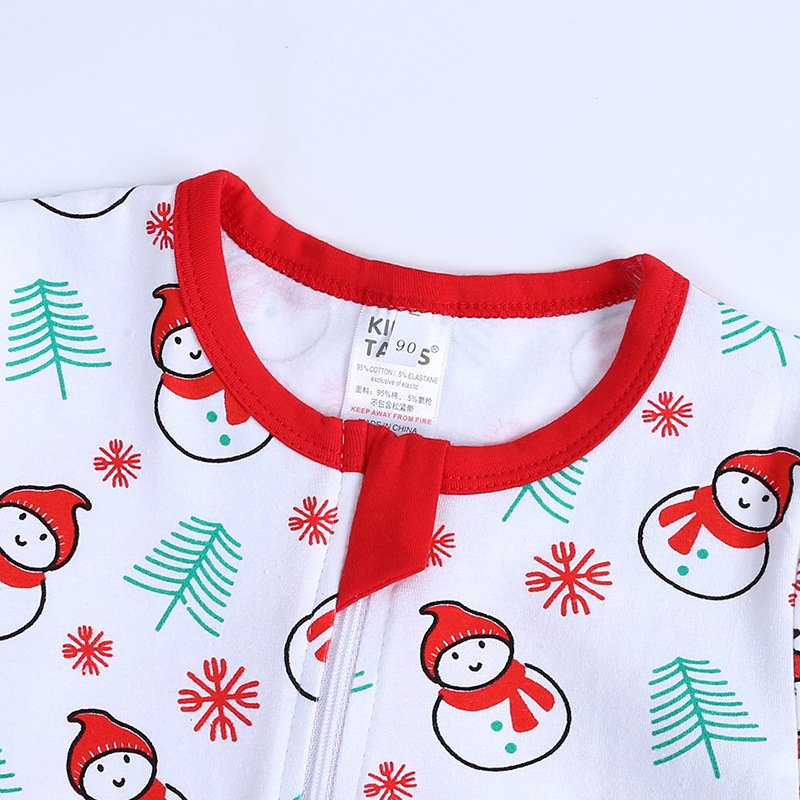 Custom Autumn Christmas Print Romper Long Sleeve Soft Bamboo Festival Clothes Pajamas Double Zipper baby rompers
