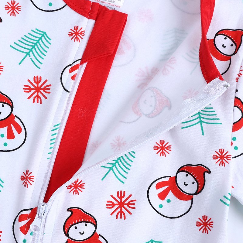 Custom Autumn Christmas Print Romper Long Sleeve Soft Bamboo Festival Clothes Pajamas Double Zipper baby rompers