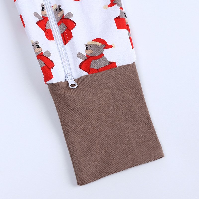 Custom Autumn Christmas Print Romper Long Sleeve Soft Bamboo Festival Clothes Pajamas Double Zipper baby rompers