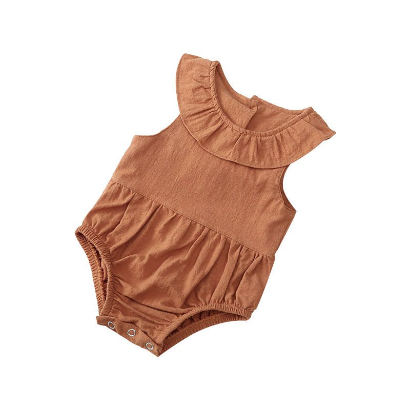 Newborn Cotton Linen Solid Color Sleeveless Lotus Leaf Collar Baby Clothes Baby Romper