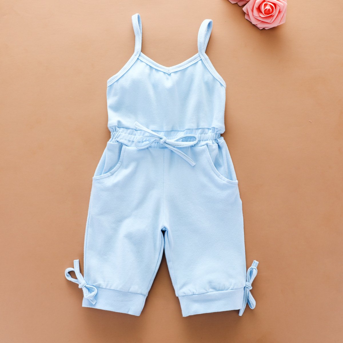 Wholesale Summer Girls' Casual Cotton Jumpsuit with Bow Unisex Animal Pattern 100% Cotton ODM Snap Button Closure