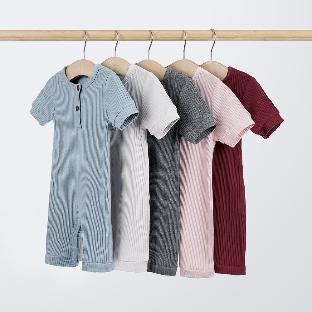 Custom Plain 5 Colors Ribbed Button-Down Short Sleeve Gloire Bebe Newborn Onesies Baby Rompers