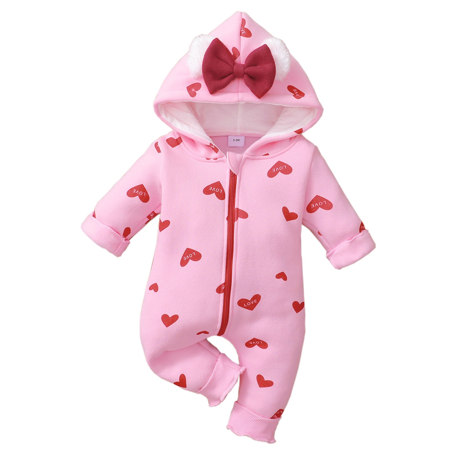 Unisex Newborn Baby Boys Girls Jumpsuit Boutique Zipper Kids Hoodies Long Sleeve Custom Heart Printed Winter Bunny Baby Romper
