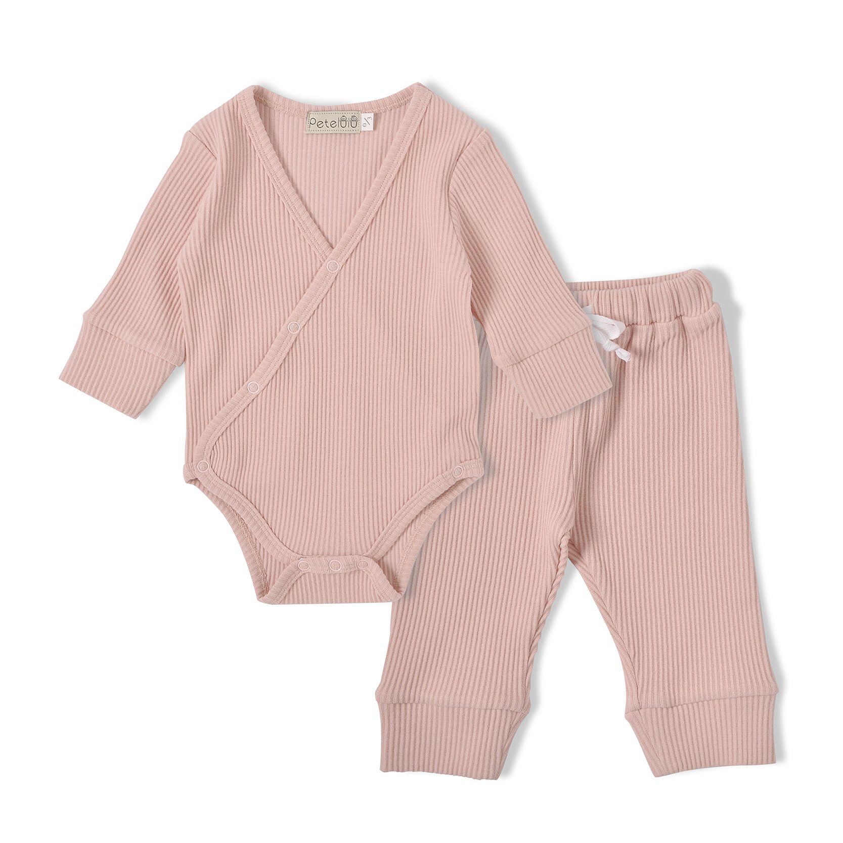 High Quality 2 Pieces Plain Ribbed Cotton Baby Clothes Romper Set