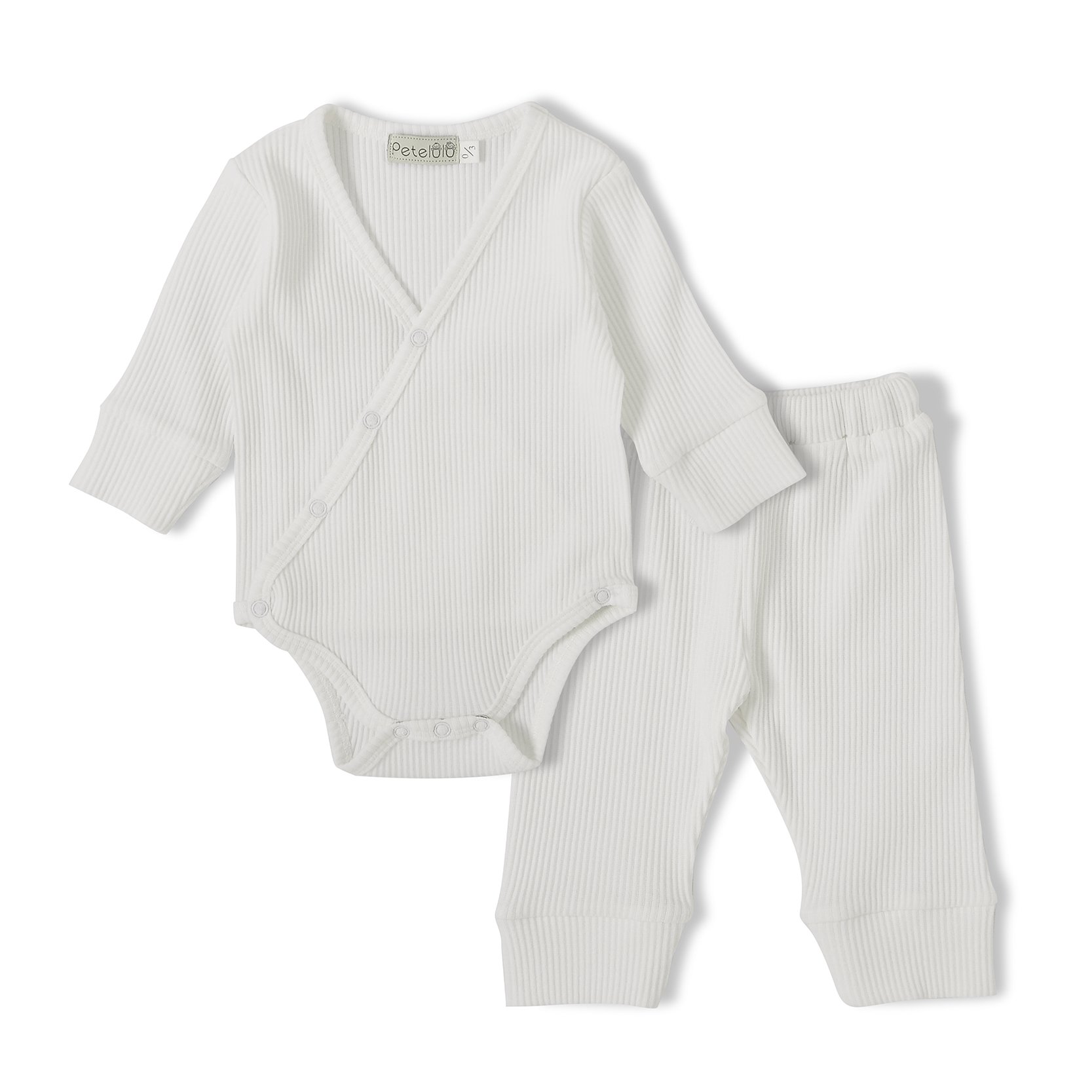 High Quality 2 Pieces Plain Ribbed Cotton Baby Clothes Romper Set