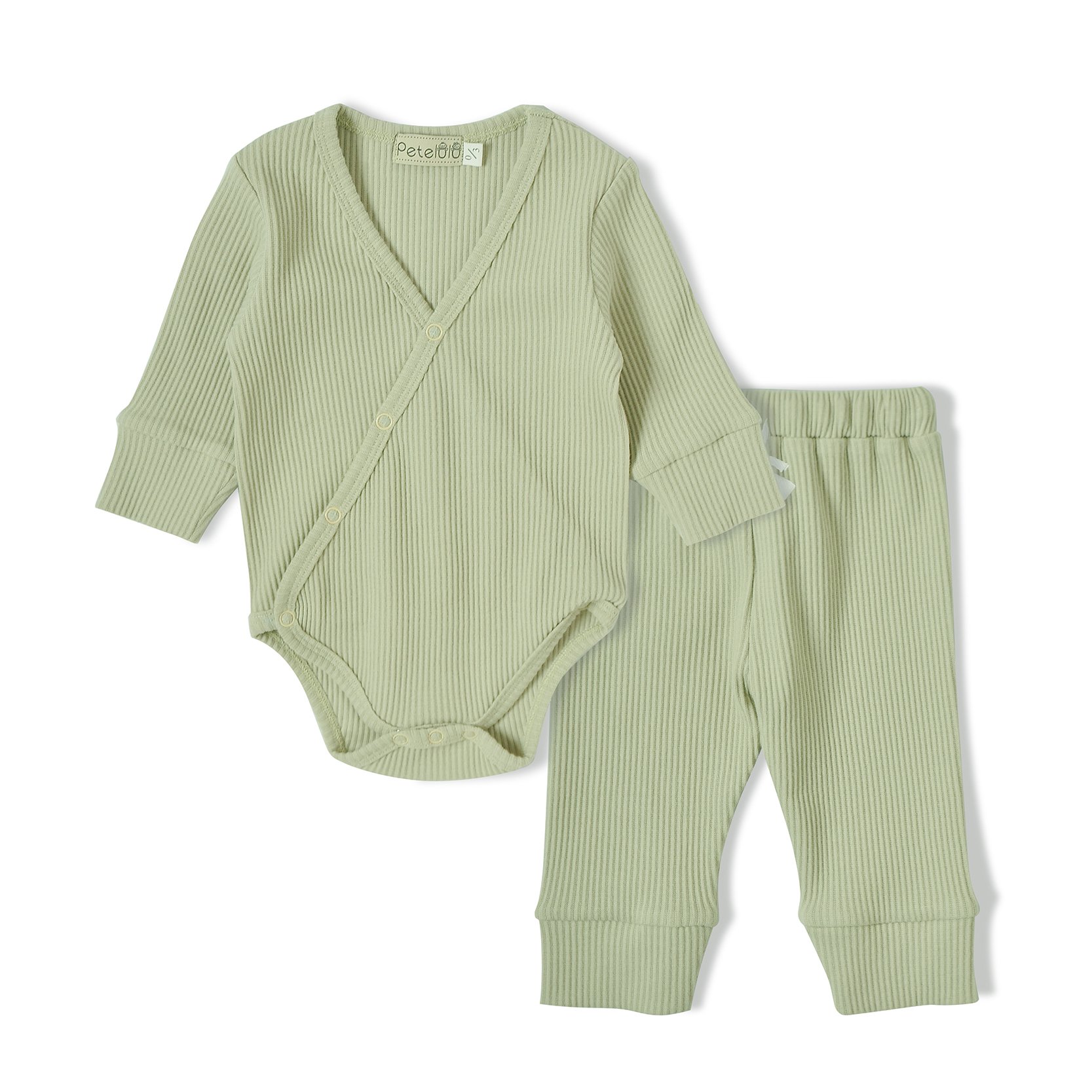 High Quality 2 Pieces Plain Ribbed Cotton Baby Clothes Romper Set