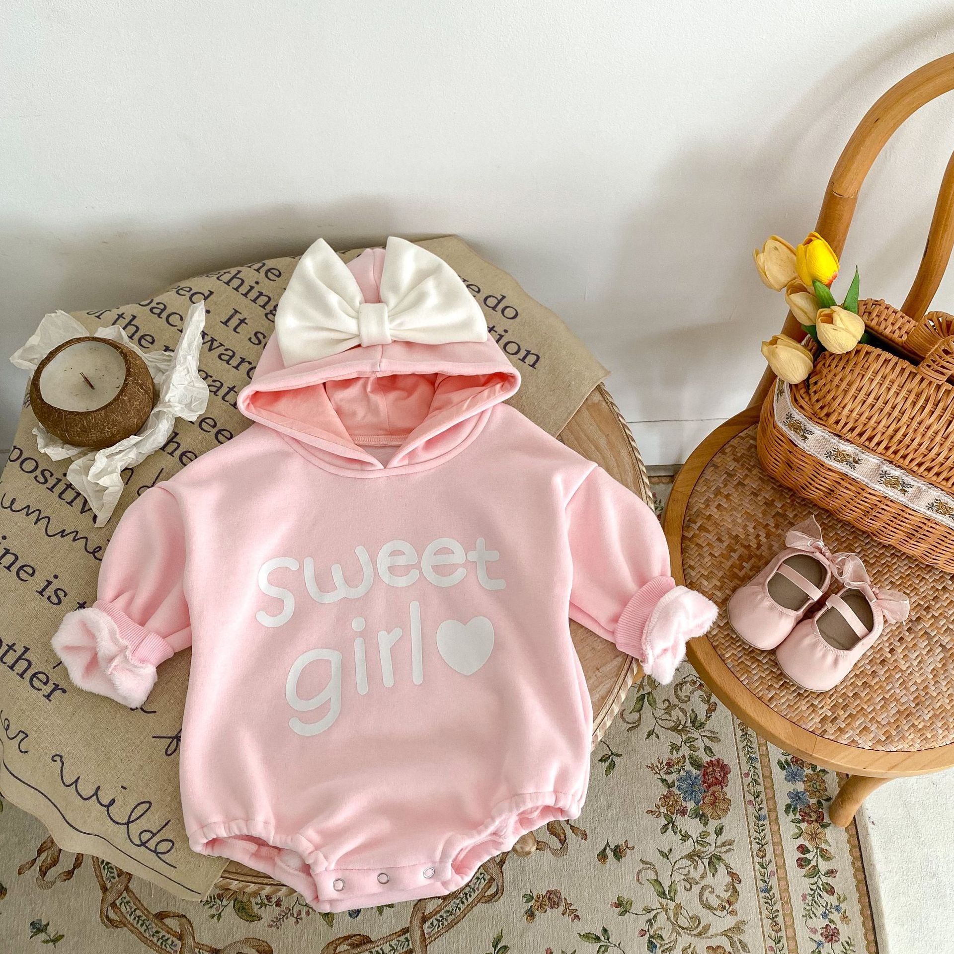 Winter Baby New Born Infant Love Heart Cotton Hoodie Newborn Cotton Bodysuits Girl Baby Romper