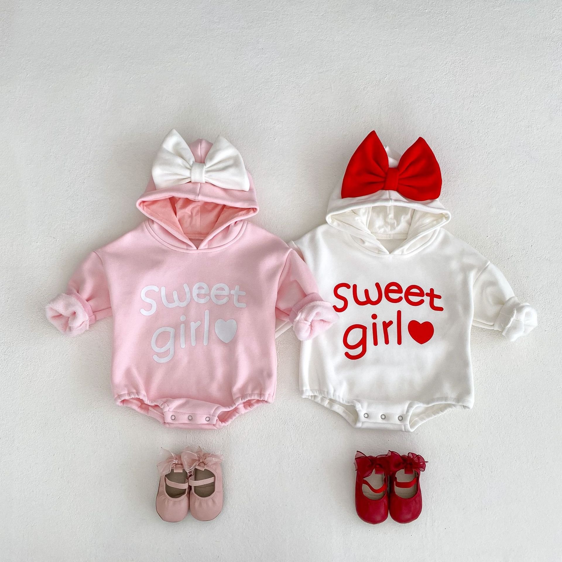 Winter Baby New Born Infant Love Heart Cotton Hoodie Newborn Cotton Bodysuits Girl Baby Romper
