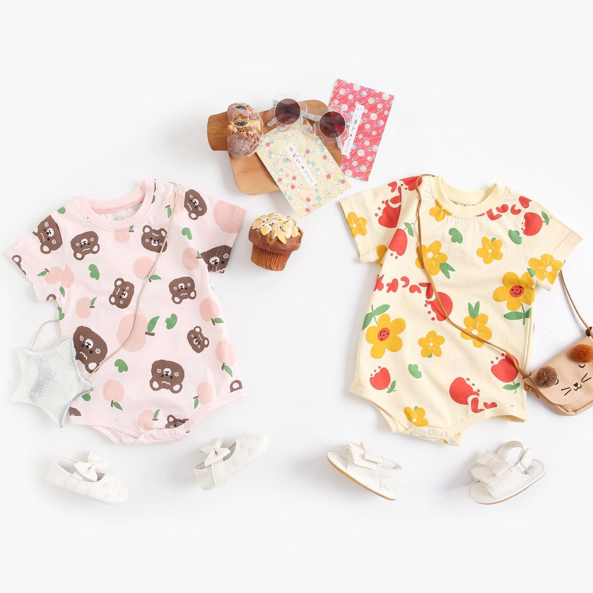 Wrap clothes summer cartoon animal onesie short sleeved climbing clothes baby rompers