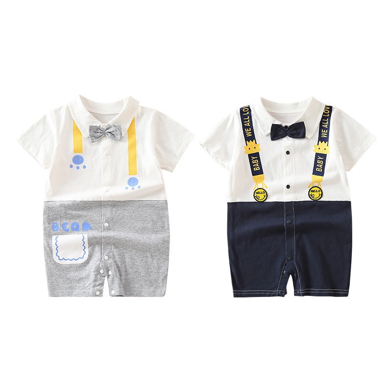 Summer Baby's jumpsuit short-sleeved thin clothes newborn baby boy Gentlemanly style romper for toddlers