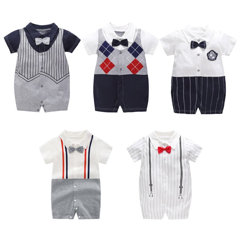 Summer Baby's jumpsuit short-sleeved thin clothes newborn baby boy Gentlemanly style romper for toddlers