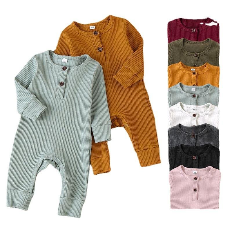 Wholesale Long Sleeve Cotton Sweatshirt Cute Baby Rompers Newborn Jumpsuits Rompers Ribbed Baby Pajama