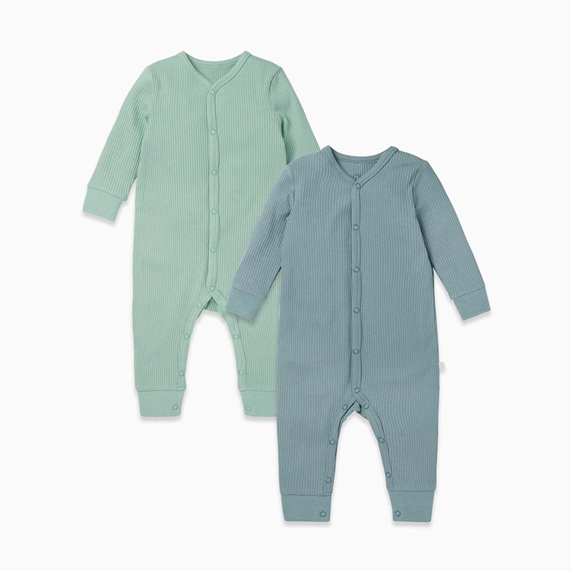 Wholesale Knit Cotton Bamboo Double Zipper Fold Long Sleeve rib Footie Jumpsuits Baby Romper