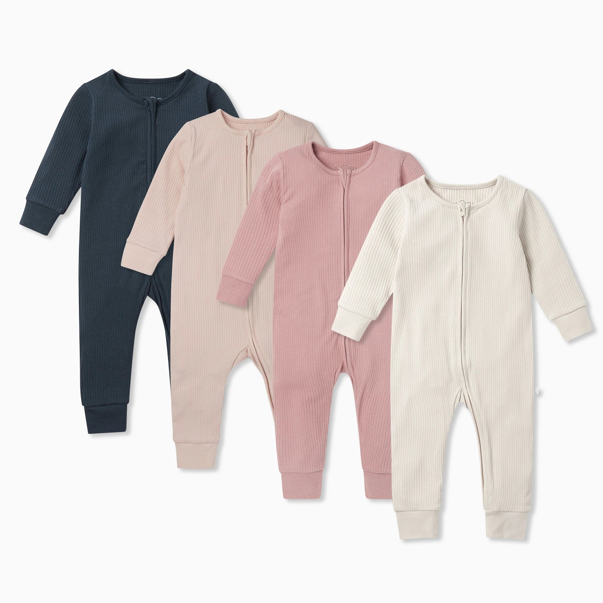 Wholesale Knit Cotton Bamboo Double Zipper Fold Long Sleeve rib Footie Jumpsuits Baby Romper