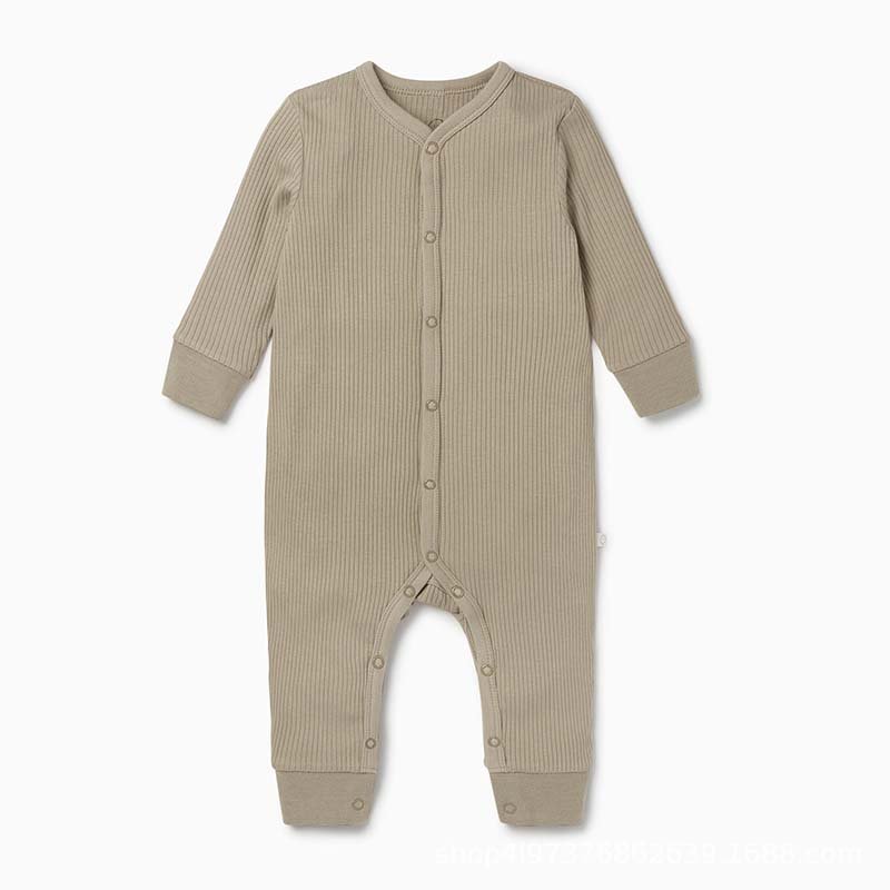 Wholesale Knit Cotton Bamboo Double Zipper Fold Long Sleeve rib Footie Jumpsuits Baby Romper