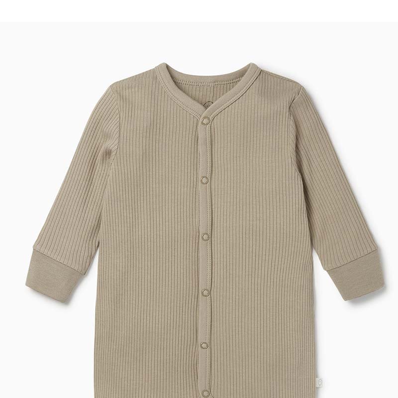 Wholesale Knit Cotton Bamboo Double Zipper Fold Long Sleeve rib Footie Jumpsuits Baby Romper