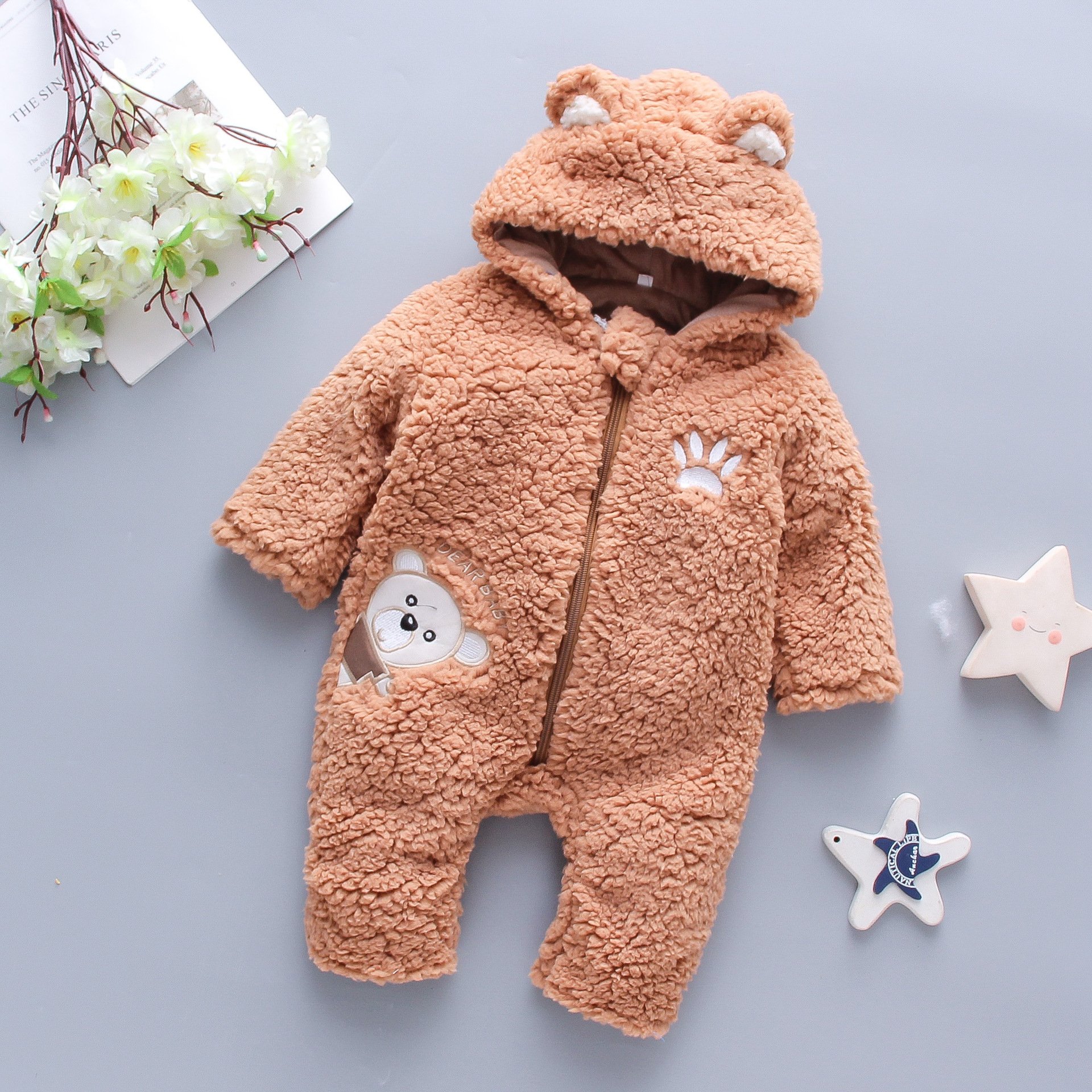 winter lamb wool jumpsuits newborn Baby Clothes long sleeve solid warm Romper Strap Baby Body suit