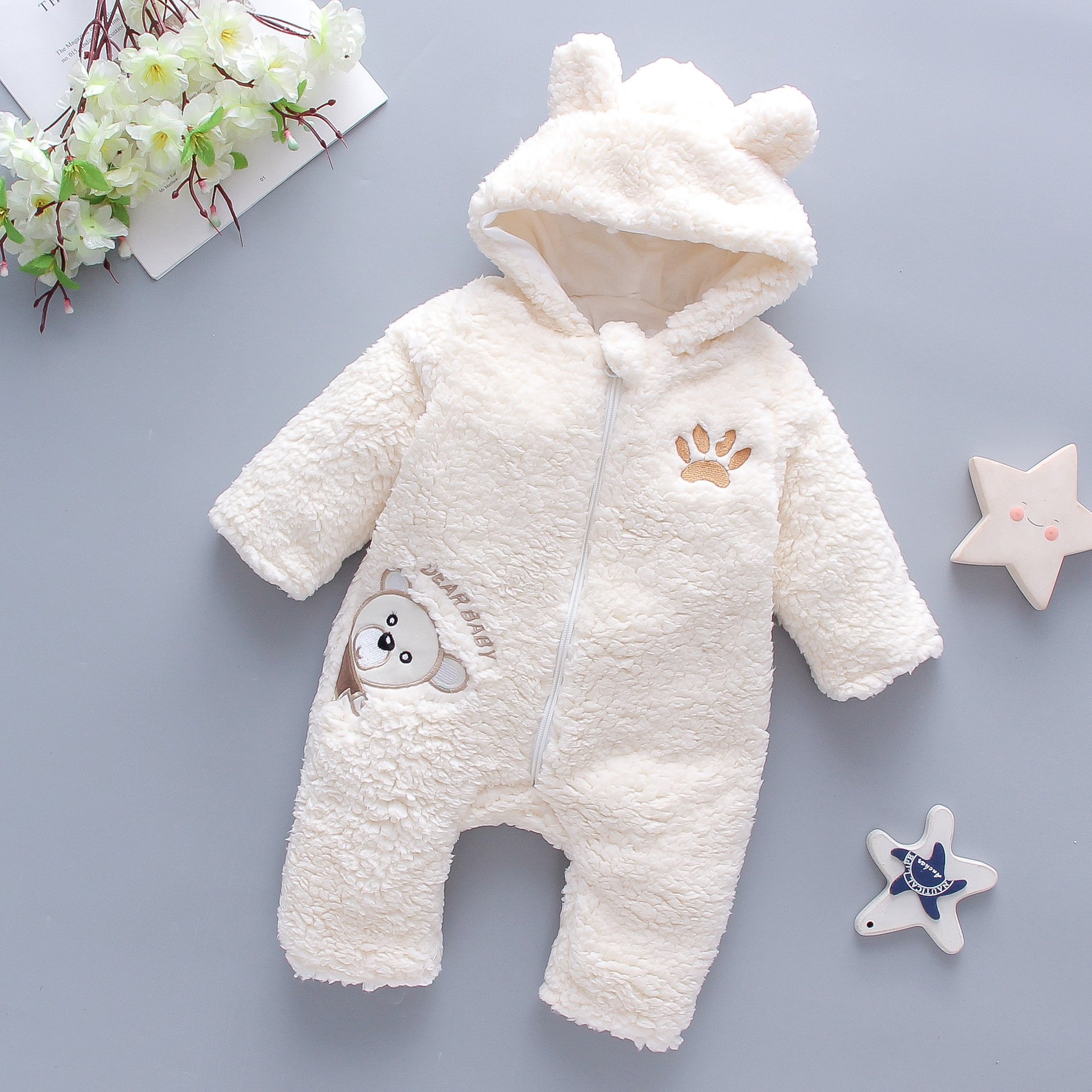 winter lamb wool jumpsuits newborn Baby Clothes long sleeve solid warm Romper Strap Baby Body suit