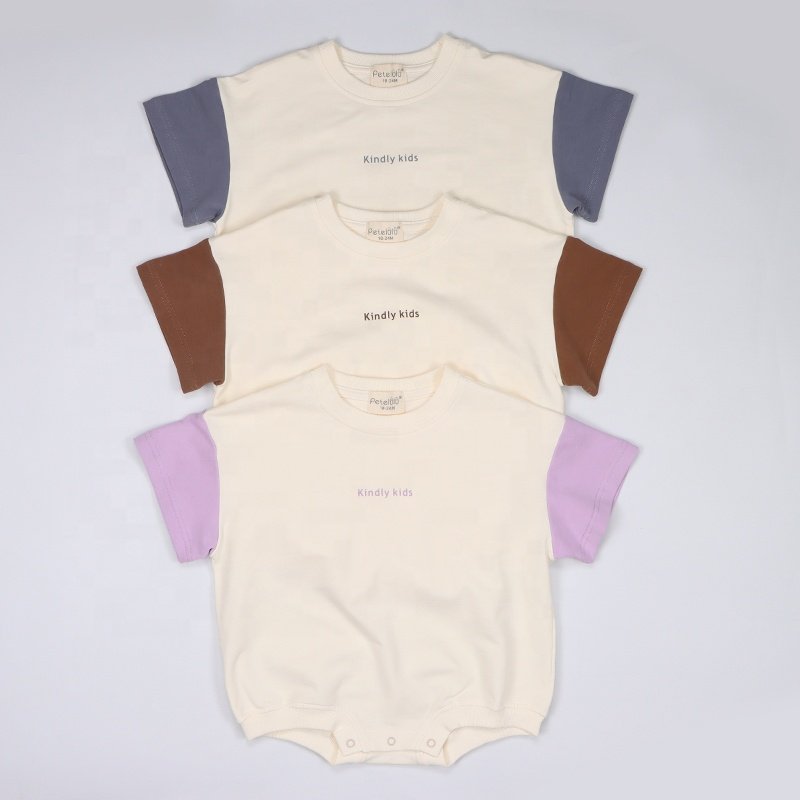 Custom Printed Organic Cotton Baby Bubble Romper Bodysuit Solid Unisex Short Sleeve Baby Rompers Snap Button Design ODM Supply
