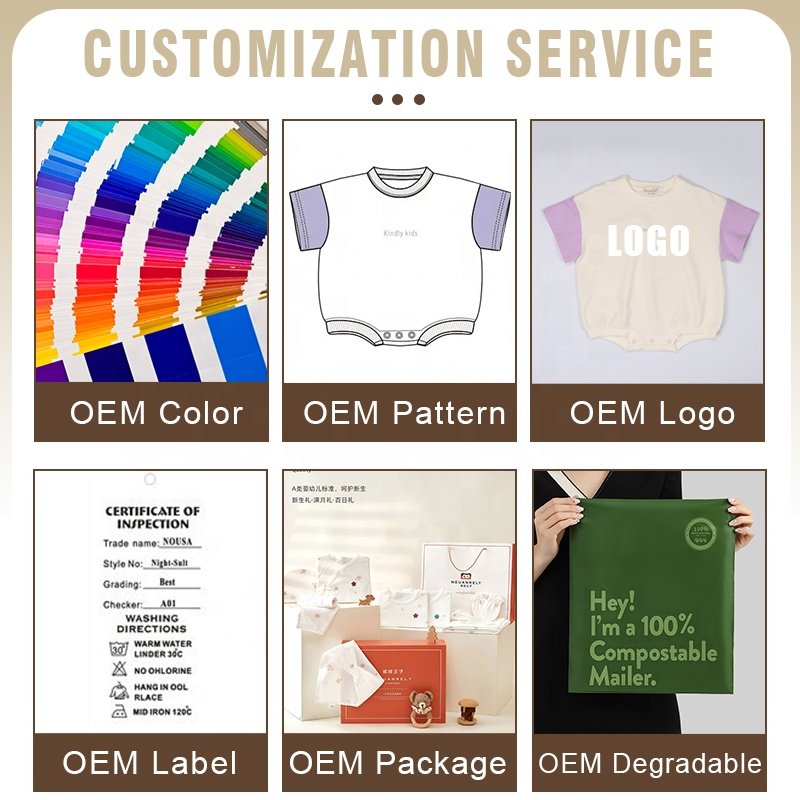 Custom Printed Organic Cotton Baby Bubble Romper Bodysuit Solid Unisex Short Sleeve Baby Rompers Snap Button Design ODM Supply