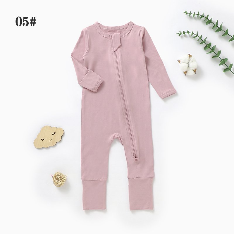 Solid and Print Soft Summer Double Way Zipper Bamboo Baby Jumpsuit Baby Onesie Sleeve Infant Mittens Baby Rompers