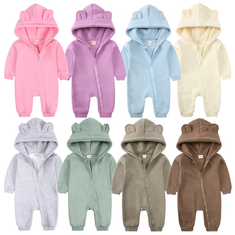 custom new style clothing jumpsuit newborn baby sweatshirt romper clothes kids boy girl winter rompers wholesale zippershirt