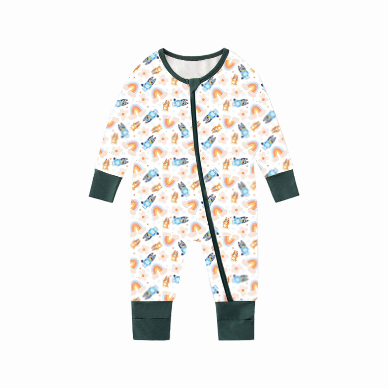 custom printed cartoon bluuy pattern Bamboo Baby Romper Sleeper Double Zipper Infant Footless Pajamas with Mitten Cuffs Feet