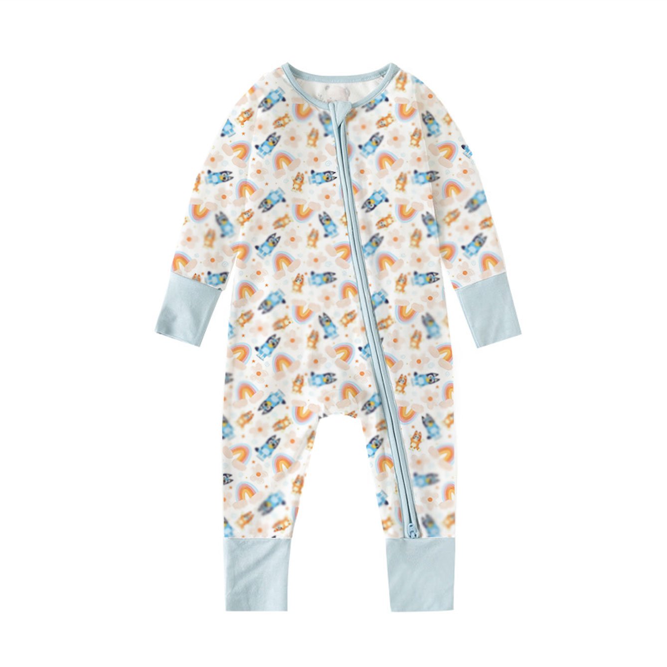 custom printed cartoon bluuy pattern Bamboo Baby Romper Sleeper Double Zipper Infant Footless Pajamas with Mitten Cuffs Feet