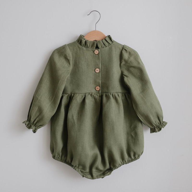 0-24m Infant babies linen frills collar spanish vintage rompers Kids Girls newborn Toddlers cotton plain baby bubble romper