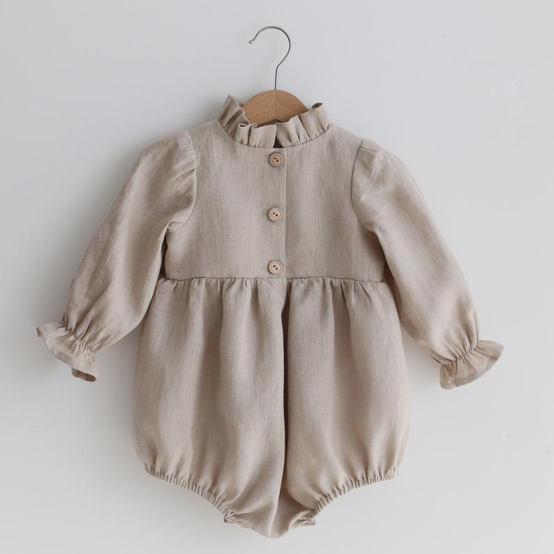 0-24m Infant babies linen frills collar spanish vintage rompers Kids Girls newborn Toddlers cotton plain baby bubble romper