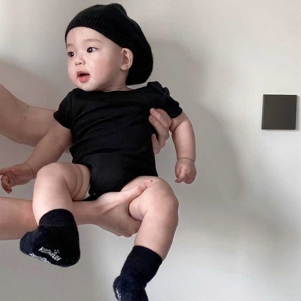 Custom Logo Newborn Clothes 0-1 Years Old Solid Color Jumpsuit Short-Sleeved Climbing Suit For Male And Female Babies