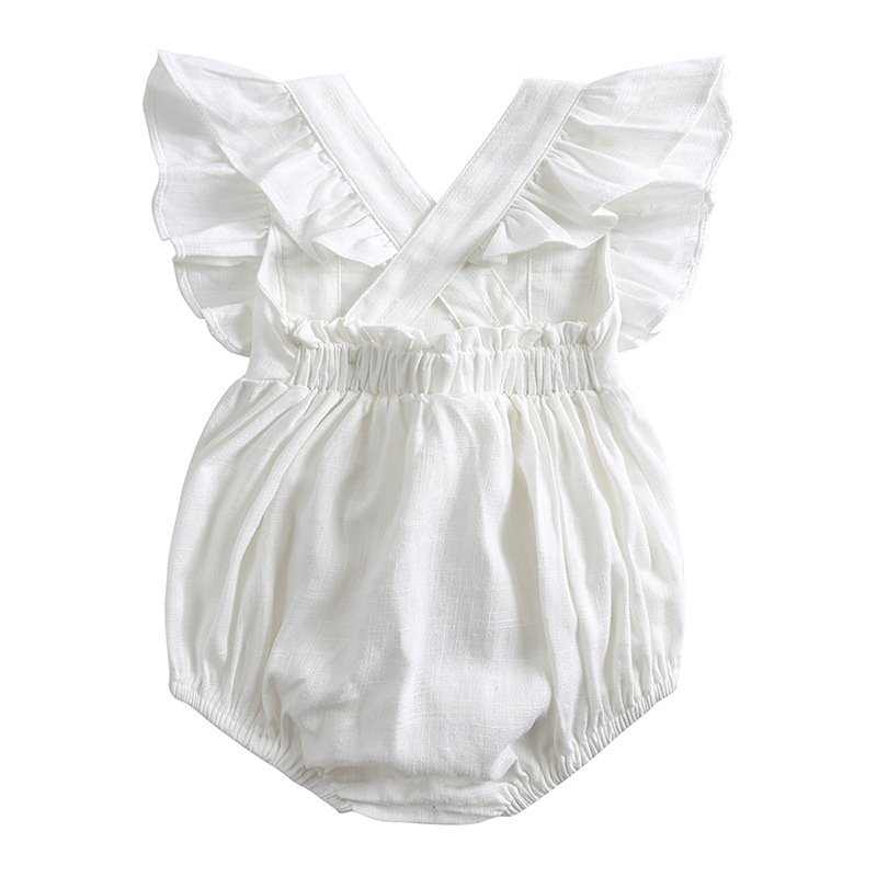 BEIBEIHAPPY Wholesale Ruffle Style Baby Romper Summer Lovely Baby Girls Suspender 100%cotton Fabric Sleeveless Baby Romper