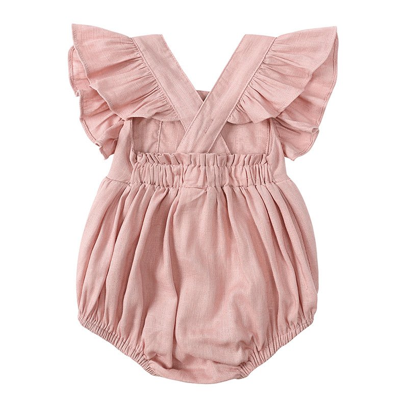 BEIBEIHAPPY Wholesale Ruffle Style Baby Romper Summer Lovely Baby Girls Suspender 100%cotton Fabric Sleeveless Baby Romper