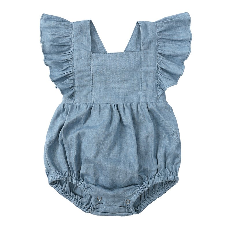 BEIBEIHAPPY Wholesale Ruffle Style Baby Romper Summer Lovely Baby Girls Suspender 100%cotton Fabric Sleeveless Baby Romper